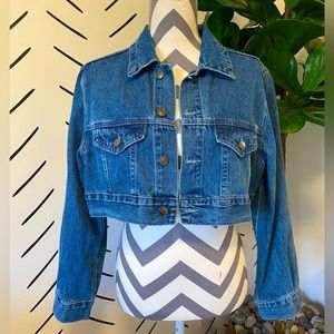 Fashion Nova Medium Blue Cropped Jean Jacket